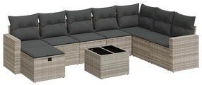 vidaXL Set canapele de grădină cu perne, 9 piese gri deschis poliratan