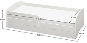 Pat de o persoană 80 cm Carecen (alb) (cu somieră) (cu sp. depozitare). 1116279