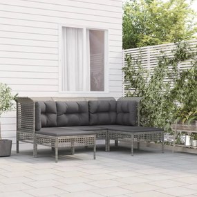 vidaXL Set mobilier de grădină cu perne, 5 piese, gri, poliratan