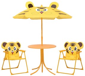 Set bistro de gradina pentru copii, cu umbrela, 3 piese, galben