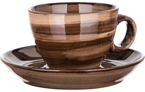 Set de 6 cești și farfurii Banquet PALAS, 90 ml, maro