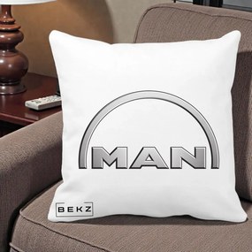 Perna Personalizata cu emblema MAN, 40x40 cm, Alba Mata, Husa Detasabila, Perna Inclusa, BEKZ®