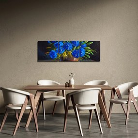 Tablou - Flori albastre în vază (cu ceas) (90x30 cm)