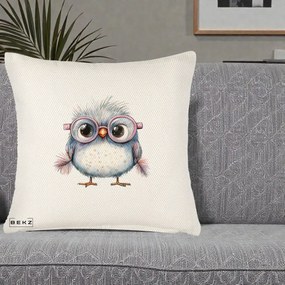 Perna Decorativa Pui Pufos cu Ochelari Roz, 40x40 cm, Crem Reliefat, Husa Detasabila, Perna Inclusa, BEKZ®