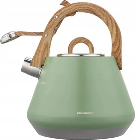 Ceainic cu fluier Klausberg KB 9062, 2,5 l, Otel inoxidabil, Maner care nu se incalzeste, Toate plitele inclusiv inductie, Verde