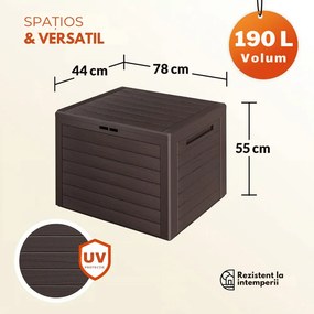 Cutie de depozitare WOODEBOX, 190L, 78x44x55cm, maro închis Prosperplast