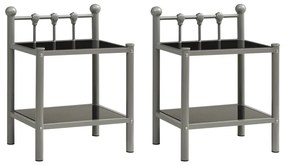 325077 vidaXL Noptiere, 2 buc., gri și negru, metal și sticlă