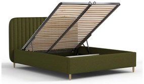 Pat matrimonial verde tapițat cu spațiu de depozitare cu somieră 180x200 cm Noto – Maison de Rêve