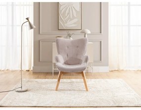 Fotoliu cu taburet roz deschis cu tapițerie din catifea reiată Niko – Ropez