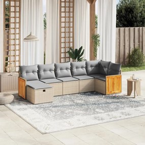 vidaXL Set canapele de grădină, 7 piese, cu perne, bej, poliratan