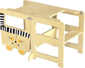 AIYAPLAY Turn de învățare 3-în-1 pliabil convertibil în birou și scaun cu tablă desene cu pisici Natural | Aosom Romania