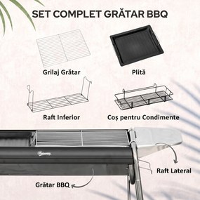 Outsunny Gratar portabil cu carbune, Gratar cu plita, asamblare usoara, Aragaz din otel inoxidabil cu cosuri de condimente | Aosom Romania