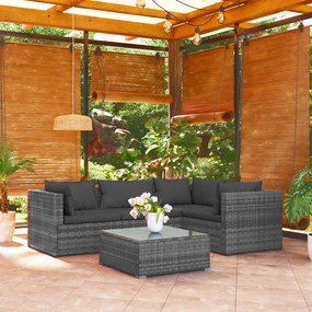 3101685 vidaXL Set mobilier de grădină cu perne, 5 piese, gri, poliratan