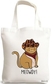 Sacosa de Panza pentru Cumparaturi, Geanta Tote, model Meowdy, 38 x 34.5 cm, Alba, BEKZ®