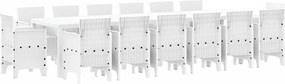 vidaXL Set de masă pentru grădină 15 pcs Alb Ratan Polt