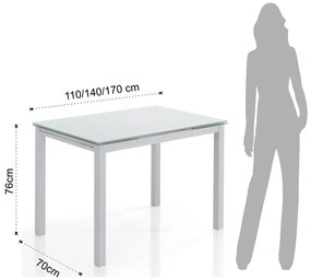 Masă de dining extensibilă cu blat din sticlă 70x110 cm Fast – Tomasucci