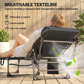 Outsunny Set de 2 Șezlonguri de Grădină Pliabile, Reglabile pe 5 Niveluri, cu Perne, Șezlonguri Textilenă cu Buzunar Lateral, Mâner, pentru Plajă, Piscină, 57x200x38 cm, Negru | Aosom Romania