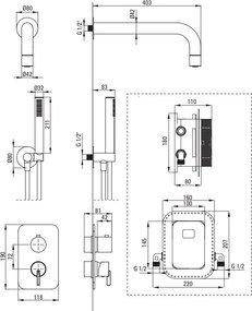 SILIA Set de Duș cu Montare Îngropată, cu BOX pentru Baterie - Finisaj: Auriu Periat BXYZRQSM