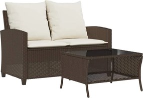 vidaXL Canapea de grădină cu 2 locuri cu perne și masă polirattan maro