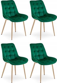 Set 4 Scaune Bucatarie/Dining Joy Verde Deschis, Catifea, Picioare Metalice, Finisaj Lemn