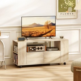 HOMCOM Suport pentru TV de 42" cu Roți Pivotante și Frână, Rafturi Ajustabile și Sertare, 102x34.5x48.5 cm, Lemn | Aosom Romania