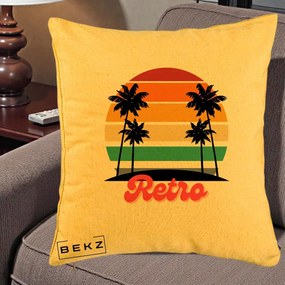 Perna Decorativa Retro Sunset Palmieri, 40x40 cm, Galben, Husa Detasabila, Perna Inclusa, BEKZ®