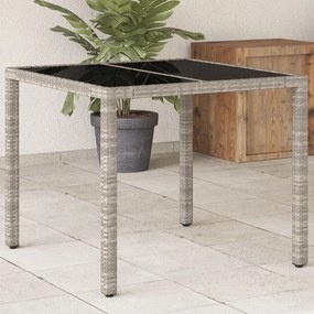 vidaXL Masă de grădină cu blat din sticlă, gri, 90x90x75 cm, poliratan