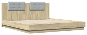 3209900 vidaXL Cadru de pat cu tăblie stejar sonoma 180x200 cm lemn prelucrat