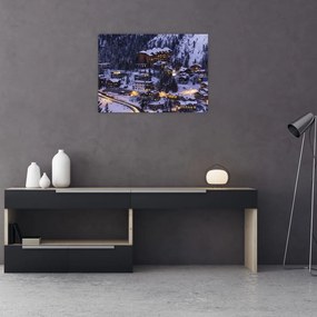 Tablou pe sticlă - orășelul montan iarna (70x50 cm)