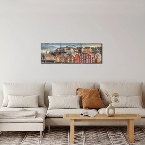 Tablou - Case lângă râu (cu ceas) (90x30 cm)
