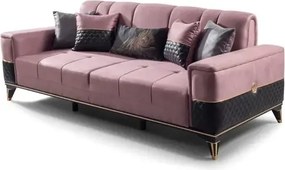 Canapea extensibila cu 3 locuri living – stofa gri, detalii aurii – Extra