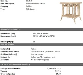 Masuta laterala din ratan natural Saba 113575 HZ