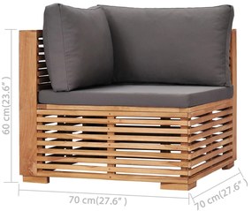 Set mobilier gradina cu perne gri inchis 5 piese lemn masiv tec Morke gra, colt + 3x mijloc + masa, 1