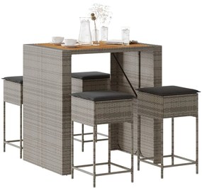 3261516 vidaXL Set mobilier bar de grădină, cu perne, 5 piese, gri, poliratan