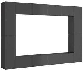 3079510 vidaXL Set de dulapuri TV, 8 piese, gri extralucios, lemn prelucrat
