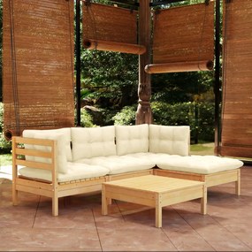 3096352 vidaXL Set mobilier grădină cu perne crem, 5 piese, lemn de pin