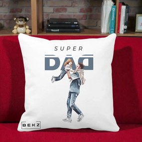 Cadou pentru Tata - Perna Personalizata Super DAD Tata si Fiica, 40x40 cm, Alba Mata, Husa Detasabila, Perna Inclusa, BEKZ®