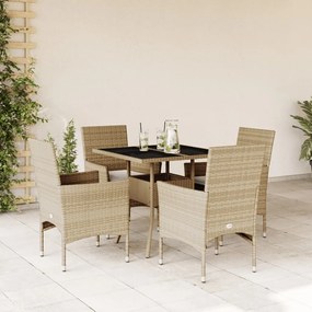 vidaXL Set mobilier de grădină cu perne 5 piese bej poliratan &amp; sticlă