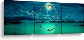 Tablou - Luna plină deasupra apei (cu ceas) (90x30 cm)
