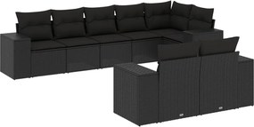 vidaXL Set mobilier de grădină cu perne, 8 piese, negru, poliratan