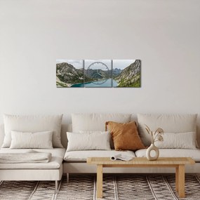 Tablou cu lac în munți (cu ceas) (90x30 cm)