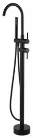 Set cada baie ovala freestanding 170 x 75 cm, Ovale Foglia, plus baterie freestanding, negru mat cu pipa pivotanta