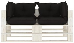 Canapea de gradina din paleti cu 2 locuri, perne negre, lemn 1, Canapea cu 2 locuri, Negru, Alb