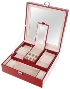 Cutie pentru bijuterii, cu oglinda, rosu, 25.5x25.5x9 cm
