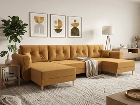 Coltar extensibil in forma de U SILVIANO, mustar, 300x140 cm + 2 perne GRATUIT