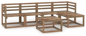 Set mobilier de gradina, 6 piese, maro, lemn de pin tratat 2x mijloc + 2x colt + 2x masa, 1