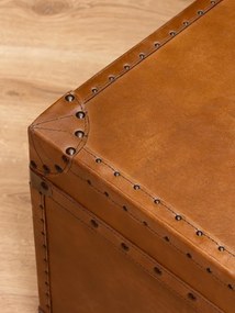 Cufăr decorativ din piele, lemn și alamă, maro, cu nituri decorative, finisaj patinat, 41,5×61,5×61,5 cm, „Studs"