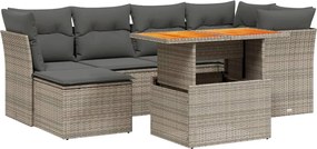 vidaXL Set canapele de grădină, 7 piese, cu perne, gri, poliratan
