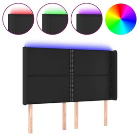 vidaXL Tăblie de pat cu LED, negru, 147x16x118/128 cm, piele ecologică