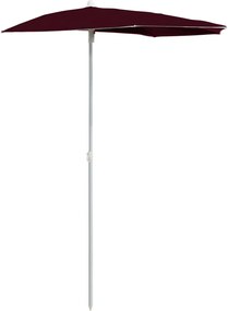 vidaXL Umbrelă de grădină cu stâlp, roșu bordo, 180x90 cm, semirotundă